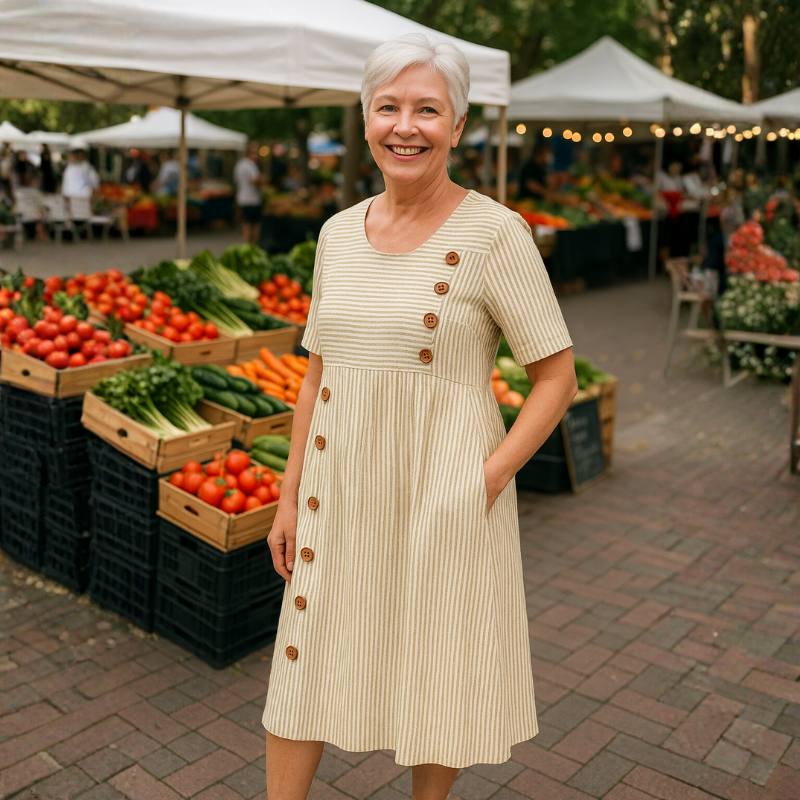 Alora Striped Button Midi Dress