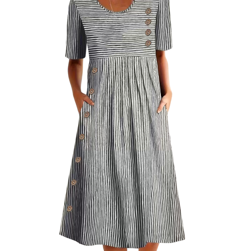 Alora Striped Button Midi Dress