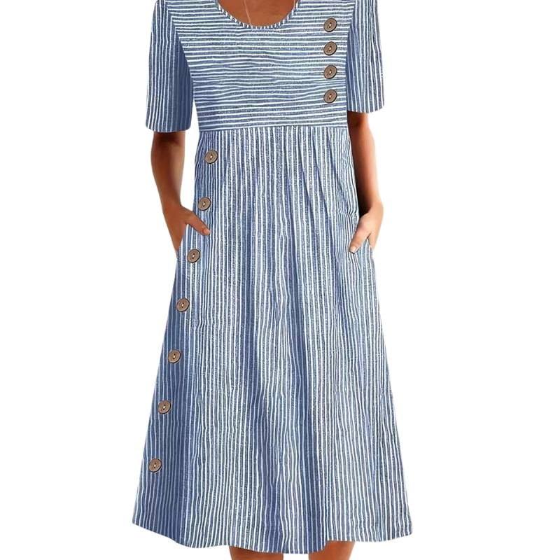 Alora Striped Button Midi Dress