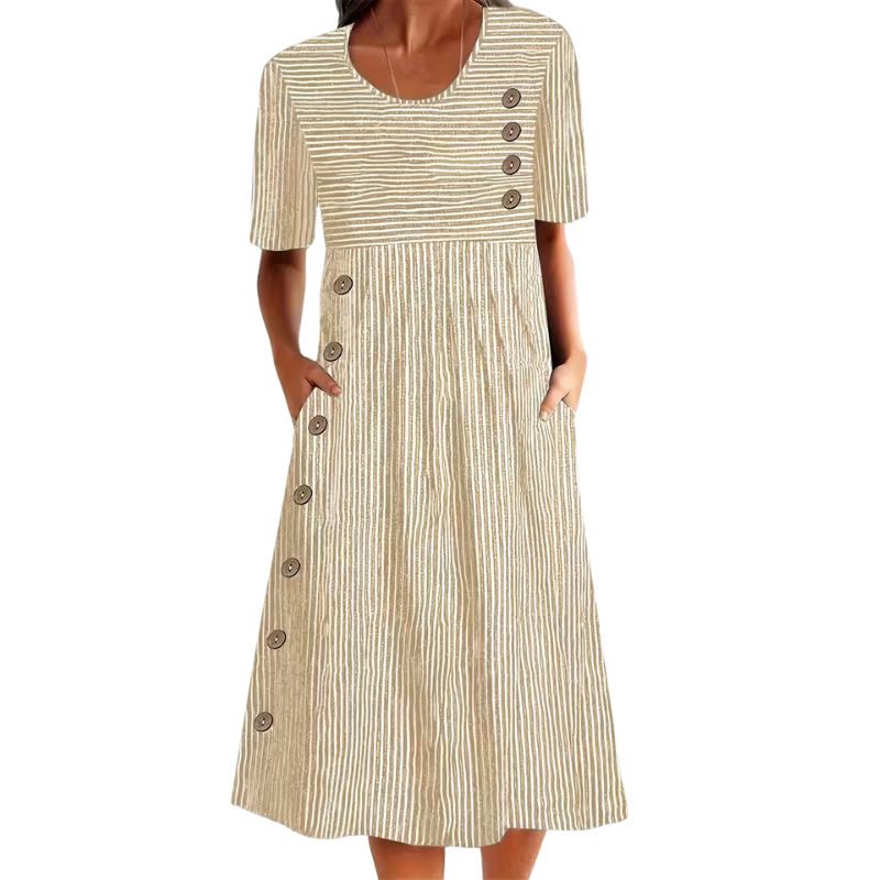 Alora Striped Button Midi Dress