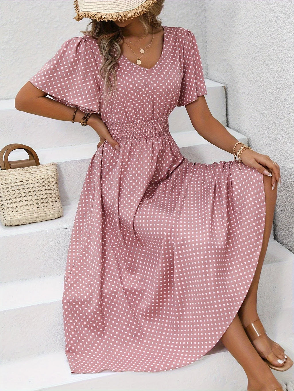 Anne Polka Dot Elegant Midi Dress