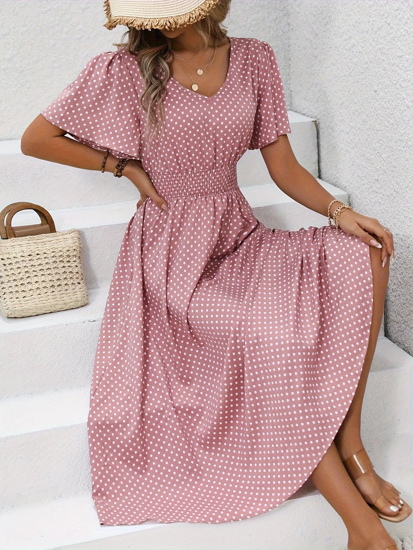 Anne Polka Dot Elegant Midi Dress