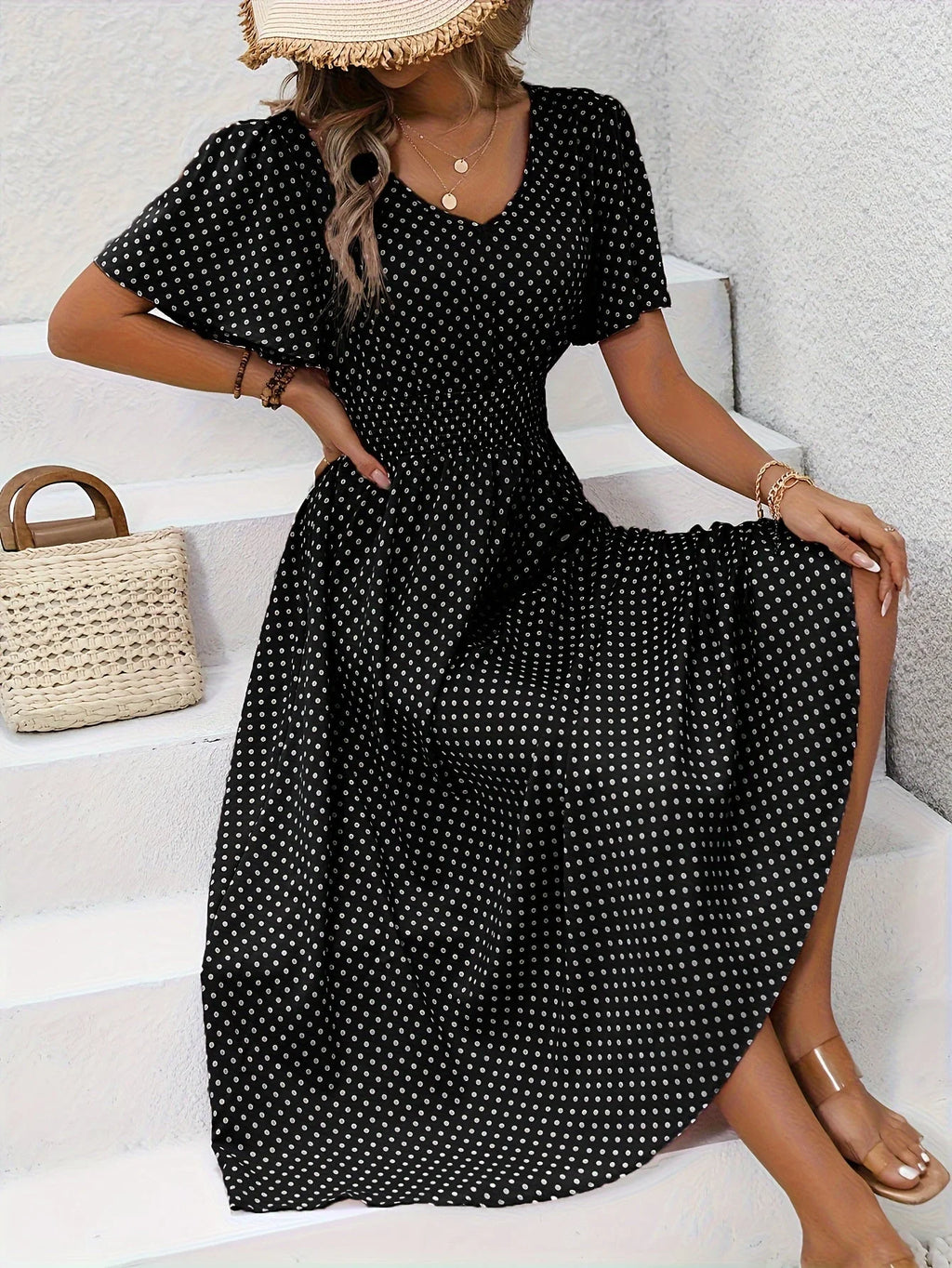 Anne Polka Dot Elegant Midi Dress