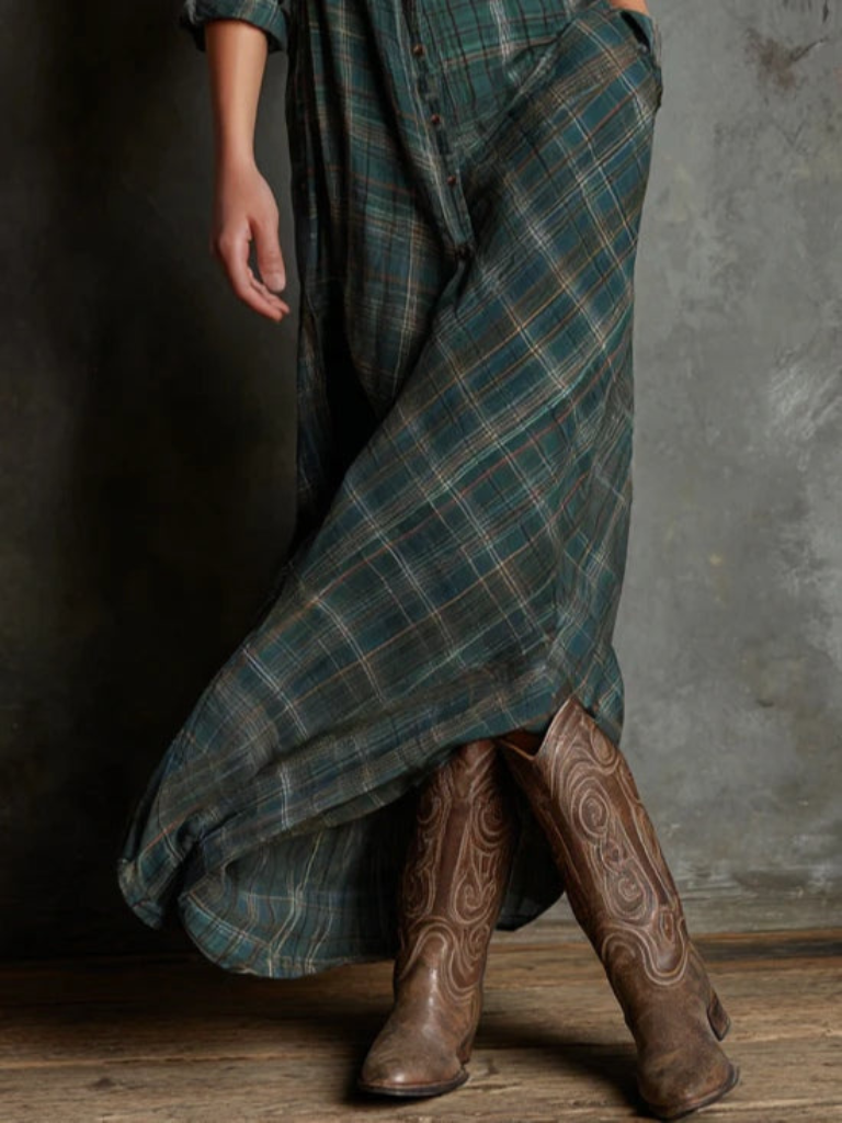 Luna Rustic Plaid Western Maxi Dress