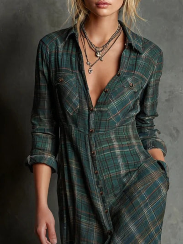 Luna Rustic Plaid Western Maxi Dress