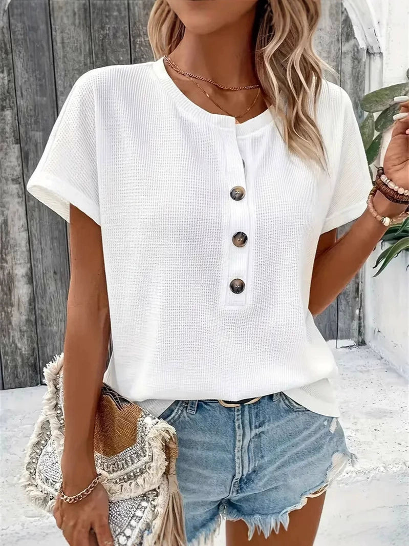 Zoe Short-Sleeved Casual Button Blouse