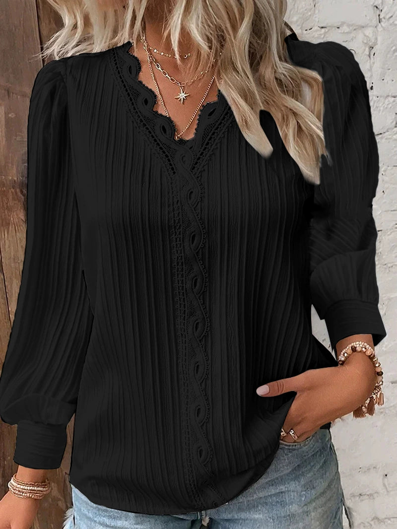 Zoey V-Neck Lace Shirt Blouse