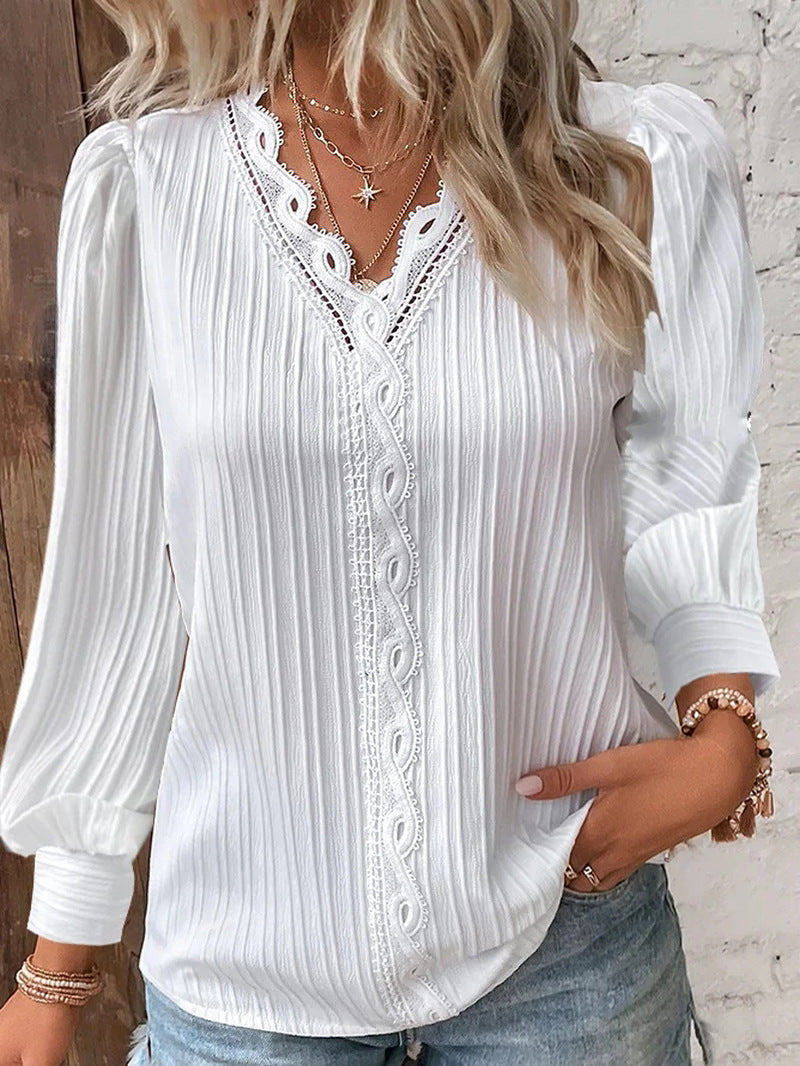 Zoey V-Neck Lace Shirt Blouse