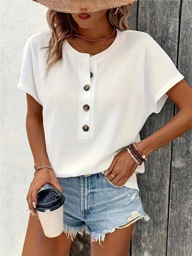 Zoe Short-Sleeved Casual Button Blouse