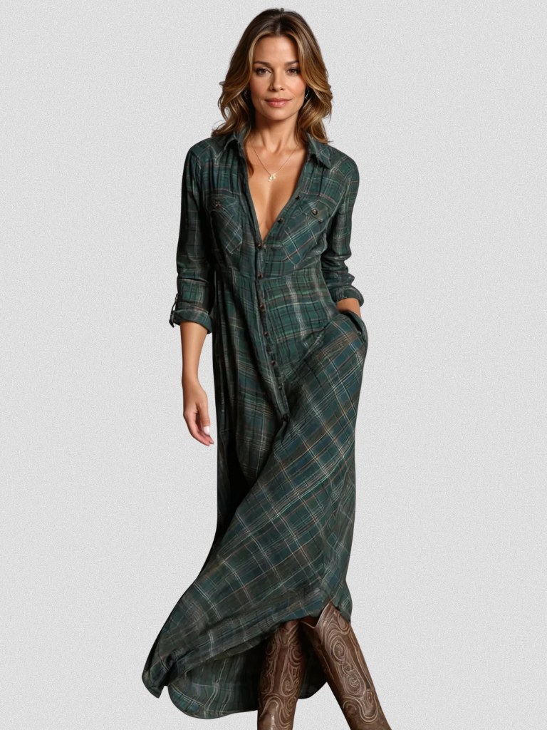 Luna Rustic Plaid Western Maxi Dress