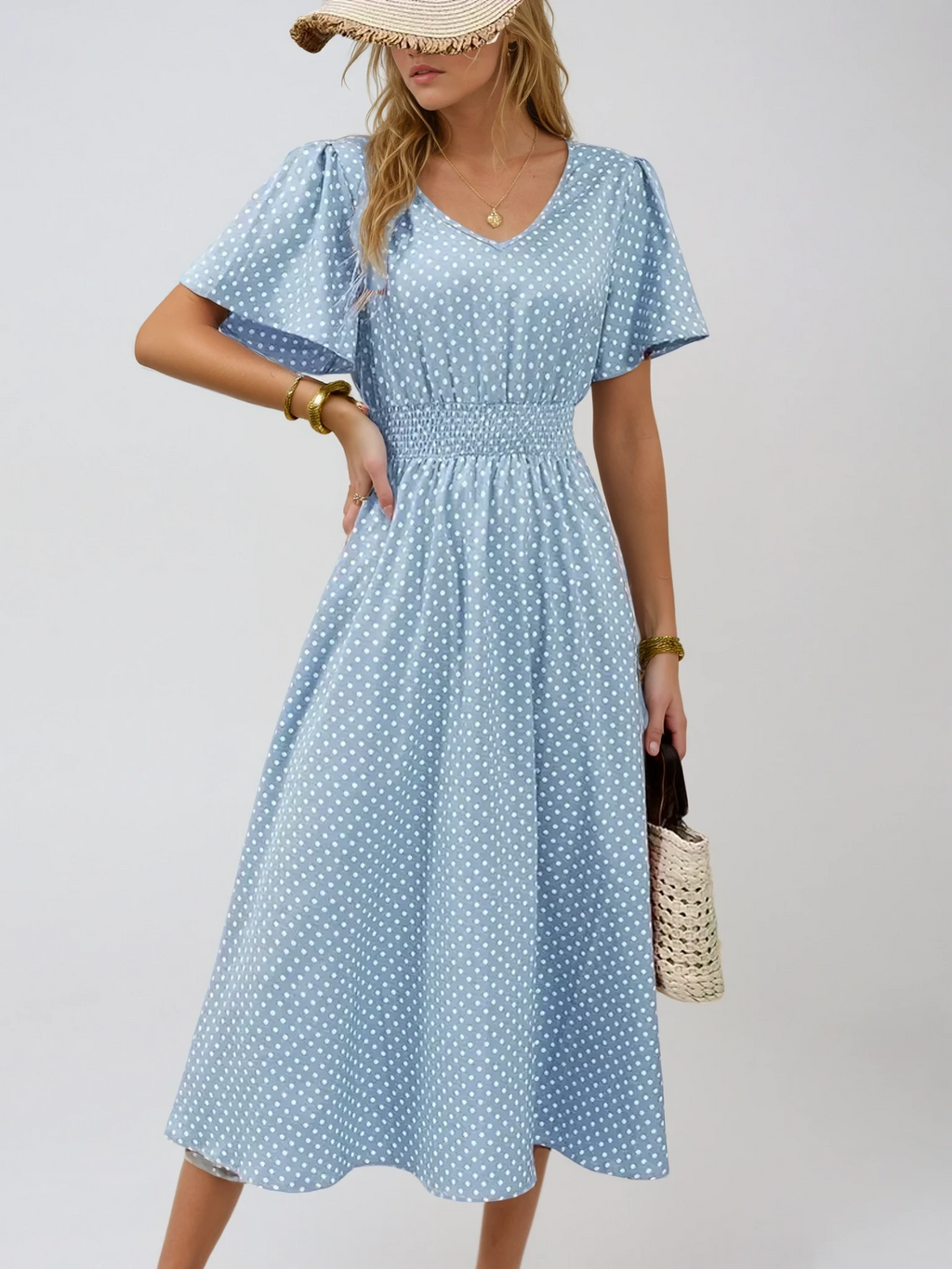 Anne Polka Dot Elegant Midi Dress