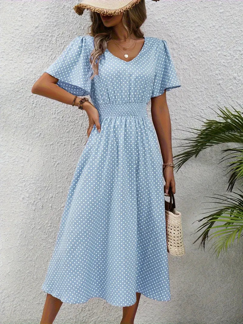 Anne Polka Dot Elegant Midi Dress
