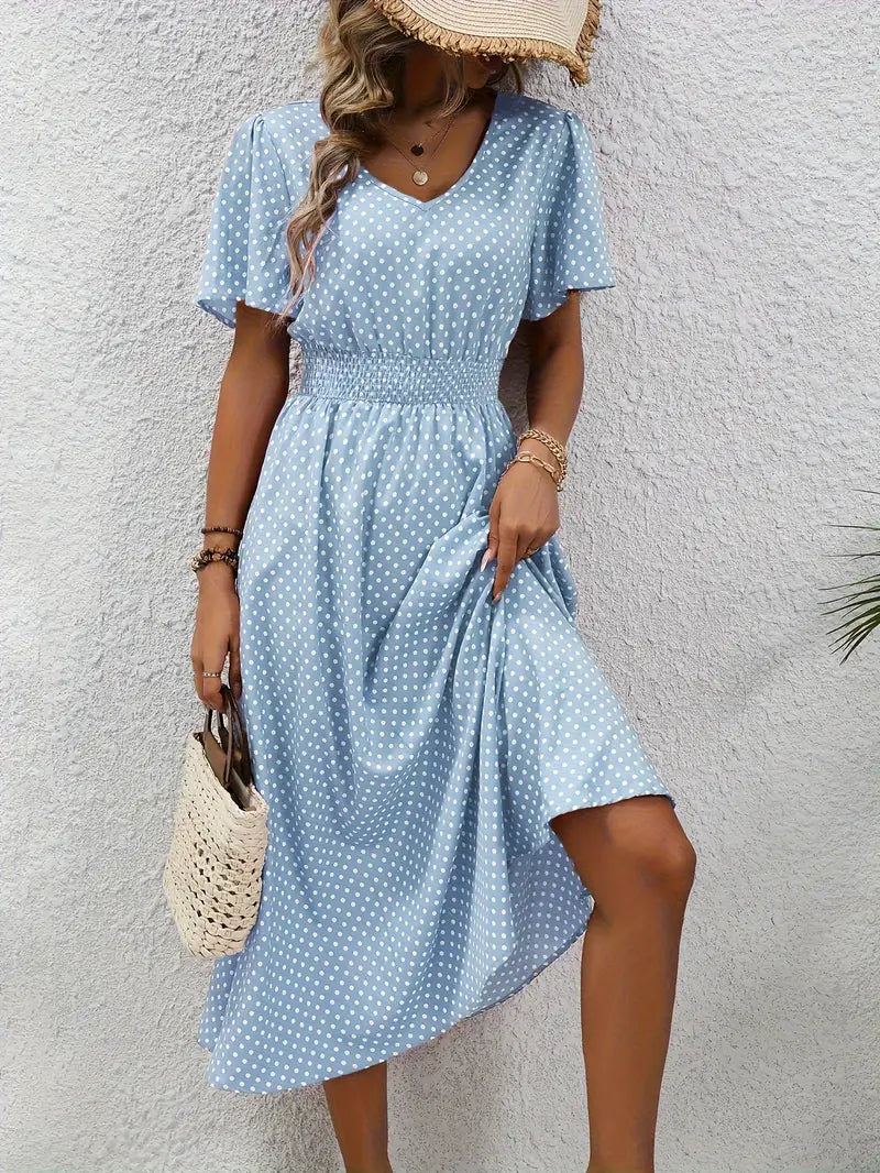 Anne Polka Dot Elegant Midi Dress