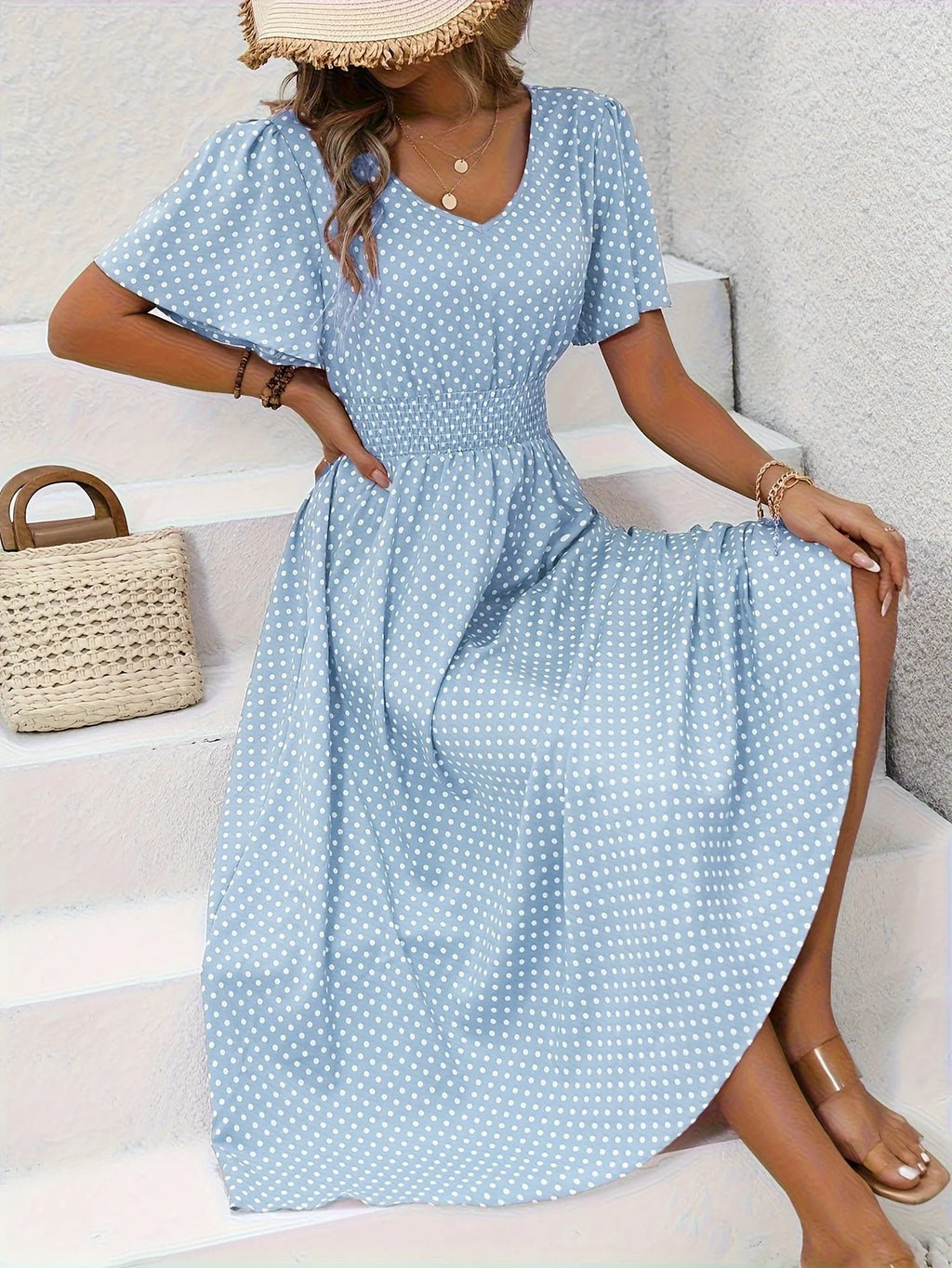 Anne Polka Dot Elegant Midi Dress