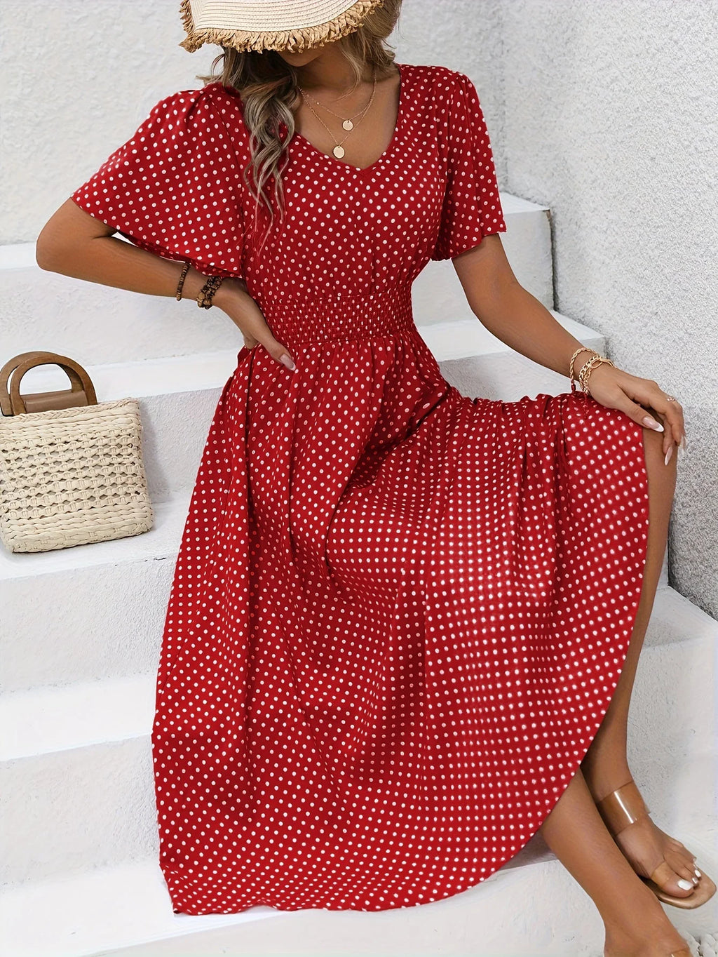 Anne Polka Dot Elegant Midi Dress