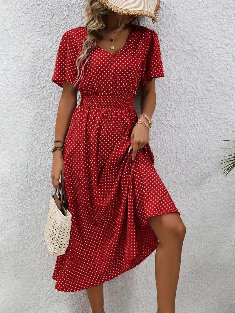 Anne Polka Dot Elegant Midi Dress