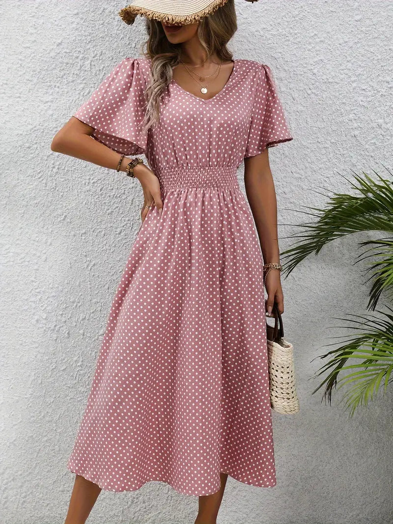Anne Polka Dot Elegant Midi Dress