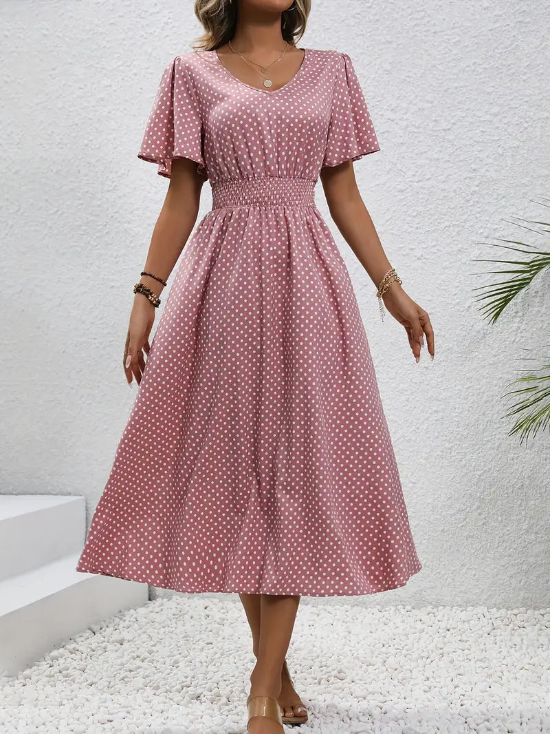 Anne Polka Dot Elegant Midi Dress
