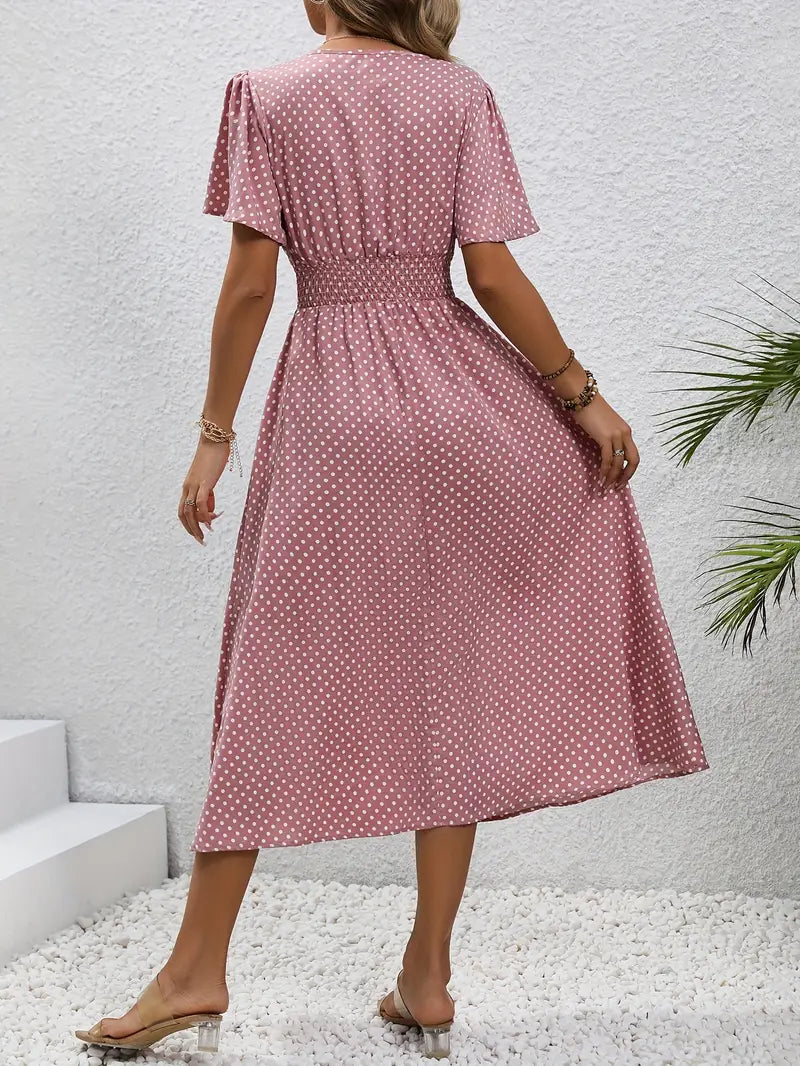 Anne Polka Dot Elegant Midi Dress