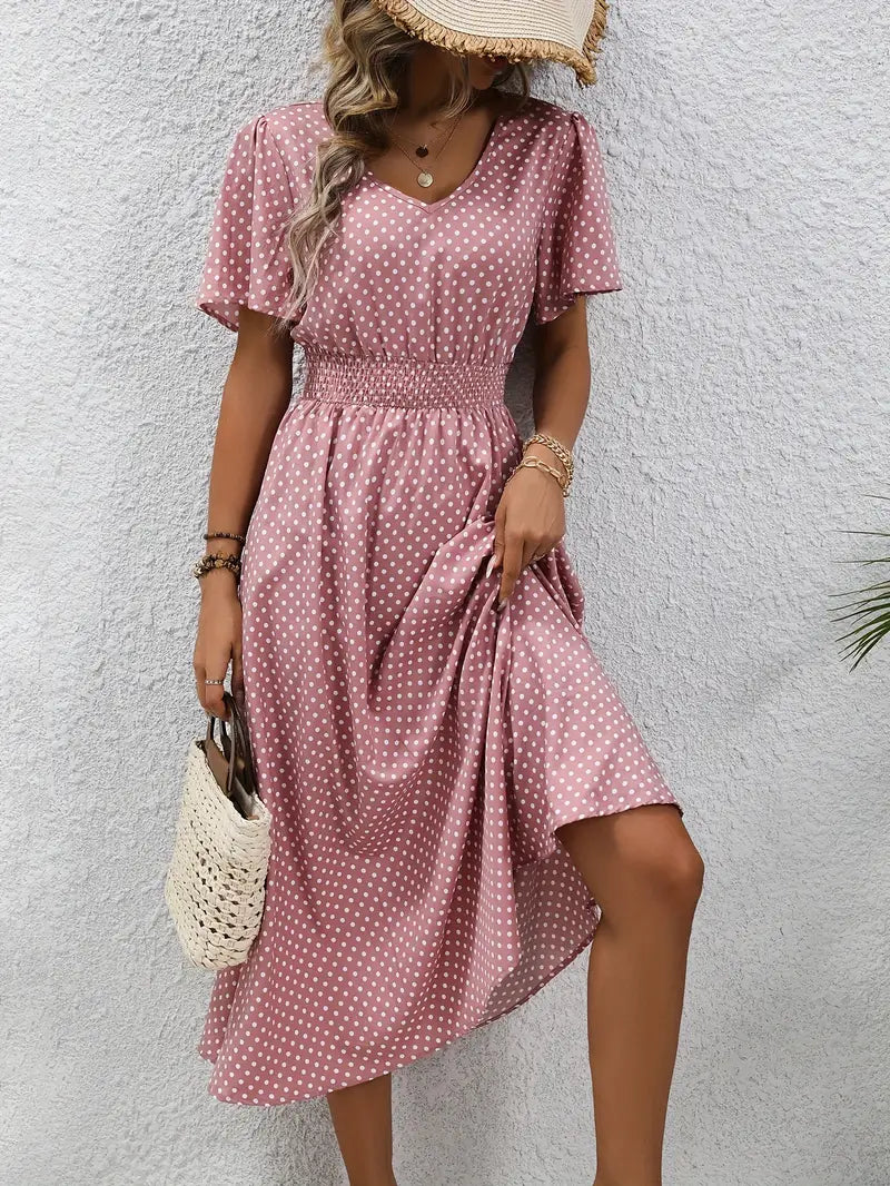 Anne Polka Dot Elegant Midi Dress