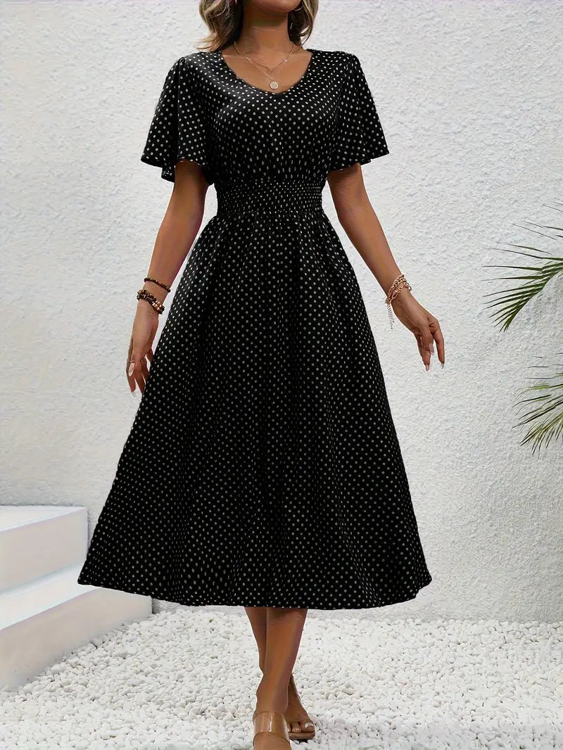 Anne Polka Dot Elegant Midi Dress