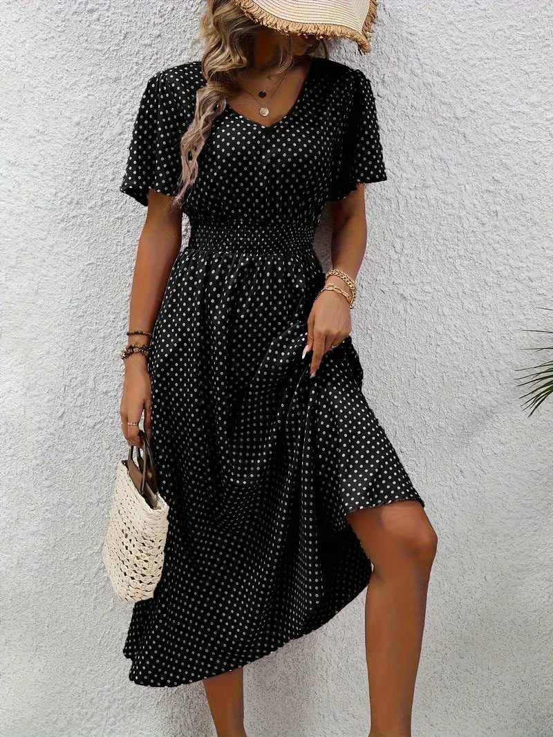 Anne Polka Dot Elegant Midi Dress