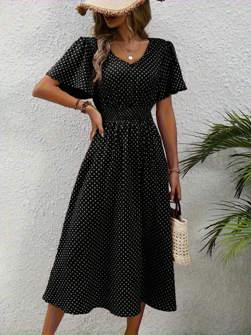 Anne Polka Dot Elegant Midi Dress